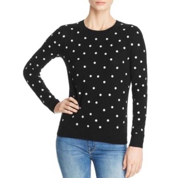 C by Bloomingdale's 100% Cashmere Polka Dot Sweater Black White XS Soft Pullover - Picture 1 of 6